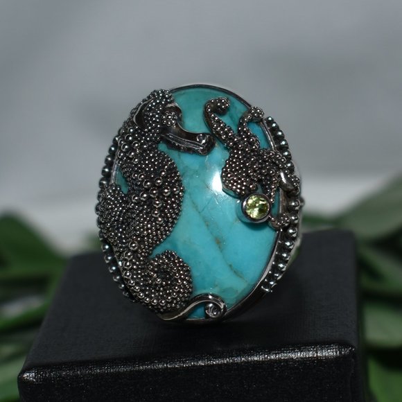 Sajen Silver Turquoise Seahorse Ring, Size 10 - Picture 3 of 8